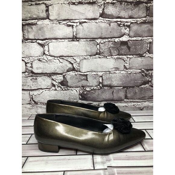I. Magnin Green Metallic Patent leather Slip On Heeled Shoes Women Sz 6M US/36EU - Picture 1 of 16
